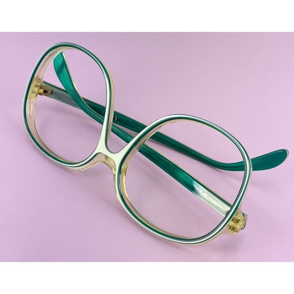 Vintage 80s oversized green eyeglasses frame, green gold iridescent, NO LENS - Picture 4 of 10